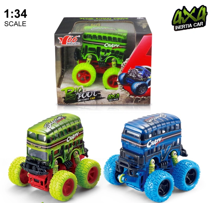 One Q-version alloy inertial four-wheel drive off-road large wheel with spring shock absorption graffiti (double-decker) bus in two mixed colors detail image 1