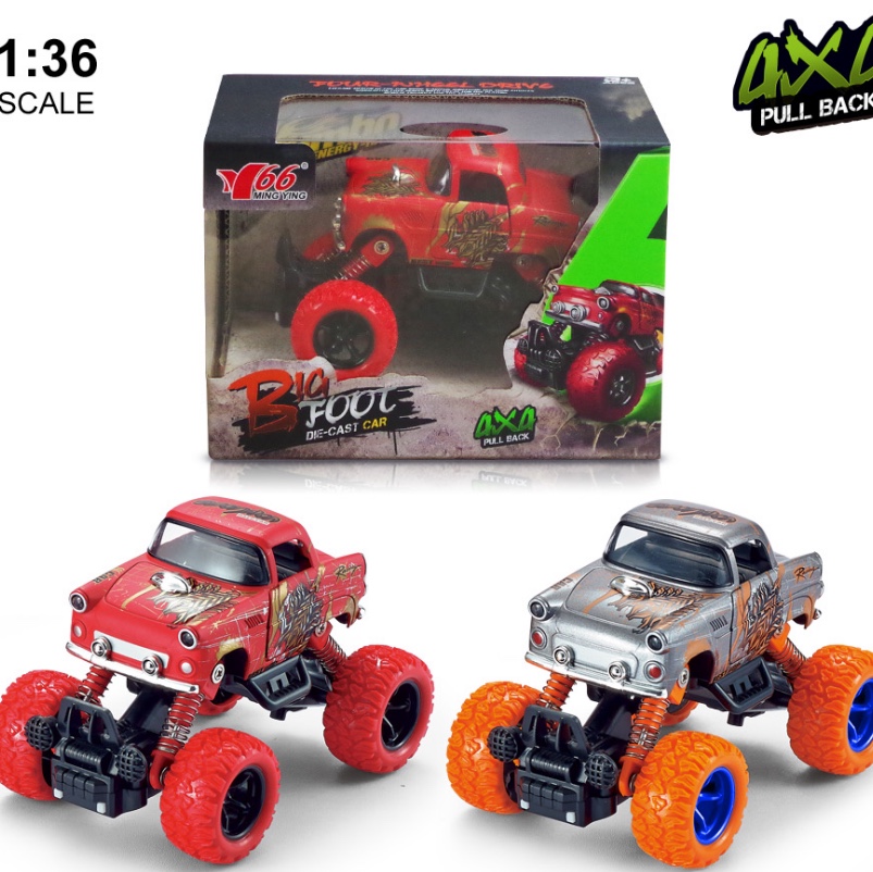 Q version alloy front and rear rebound with spring shock absorber climbing large wheels (Chevrolet 2) Vintage car with door opening, 1 model in 2 colors mixed