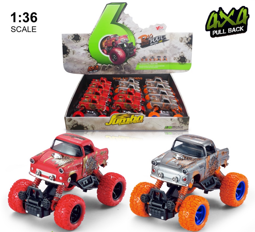 Q version alloy front and rear rebound with spring shock absorber climbing large wheels (Chevrolet) 2-door classic car 1 model in 2 colors mixed details Picture