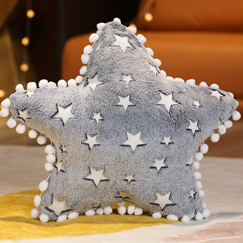 Luminous cushion, moon, stars, clouds, plush cushion, air conditioning blanket, children's cover blanket, starry night luminous blanket cushion, 40cm / 60cm. Blankets: 100*90, 180*100cm Application Scenario