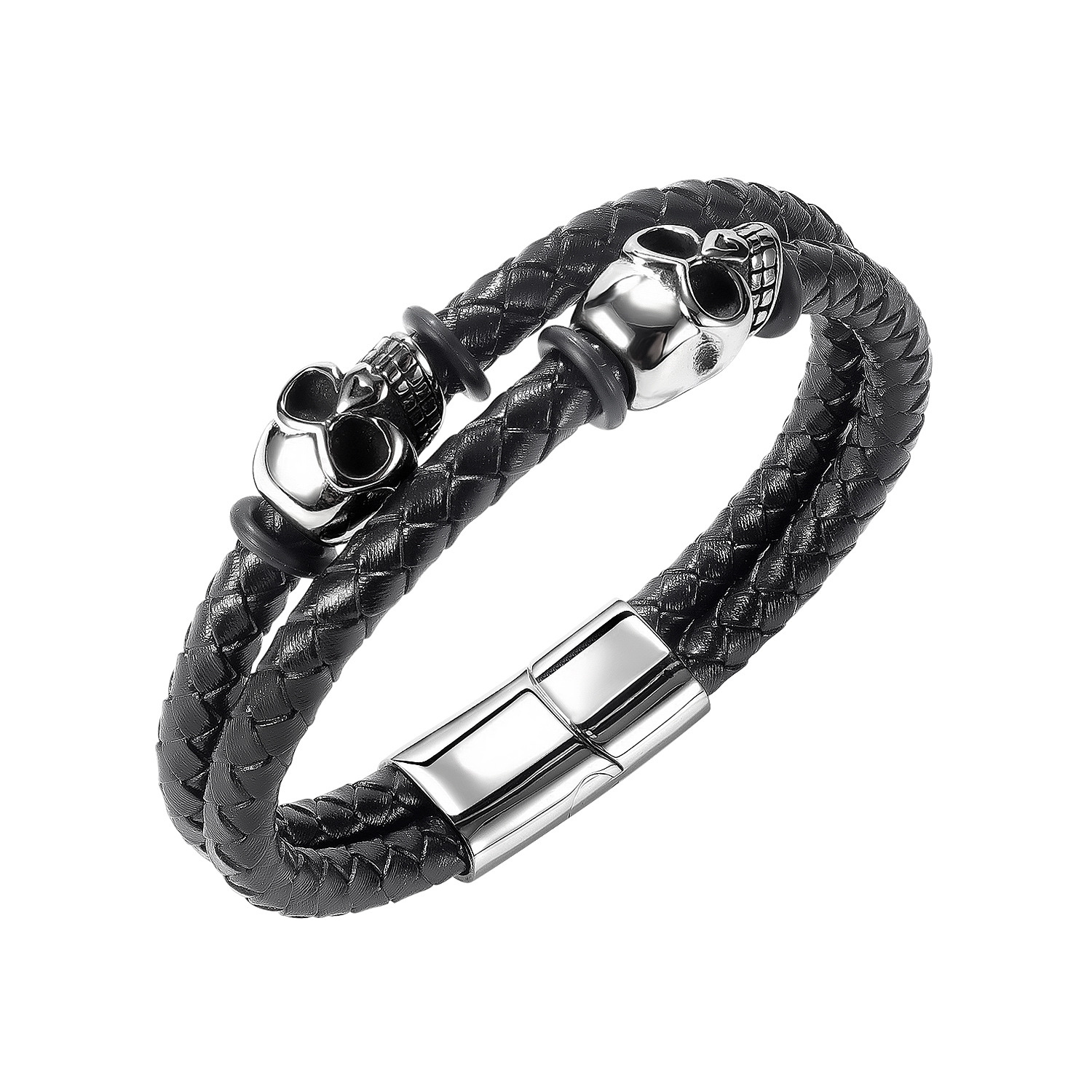New cross-border best-selling men's leather bracelet, a personalized multi-layer hand-woven magnetic buckle leather bracelet details Picture