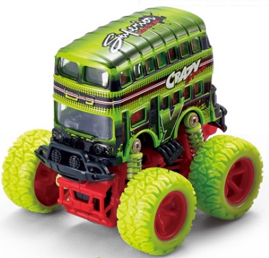 One Q-version alloy inertial four-wheel drive off-road large wheel with spring shock absorption graffiti (double-decker) bus in two mixed colors detail image 3