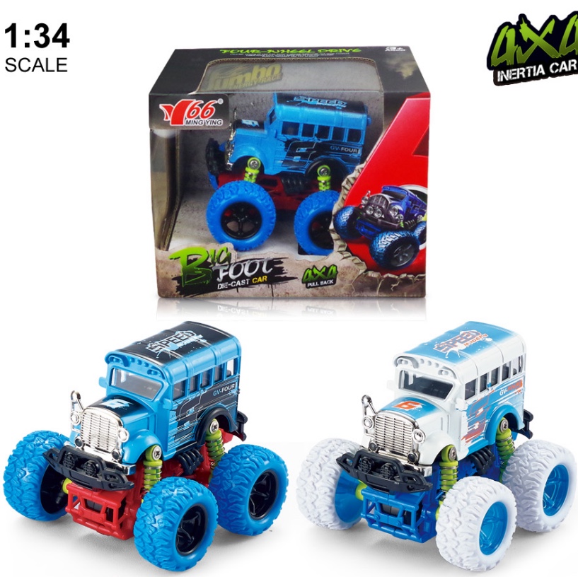 One Q-version alloy inertial four-wheel drive off-road large wheel with spring shock absorption Graffiti (Volkswagen) bus in two mixed colors
