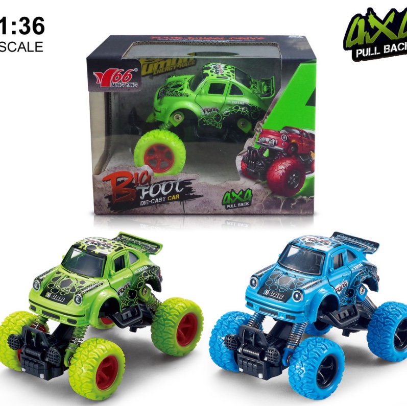 Q版合金前后回力带弹簧避震攀爬大轮（小保时捷）2开门老爷车1款2色混装