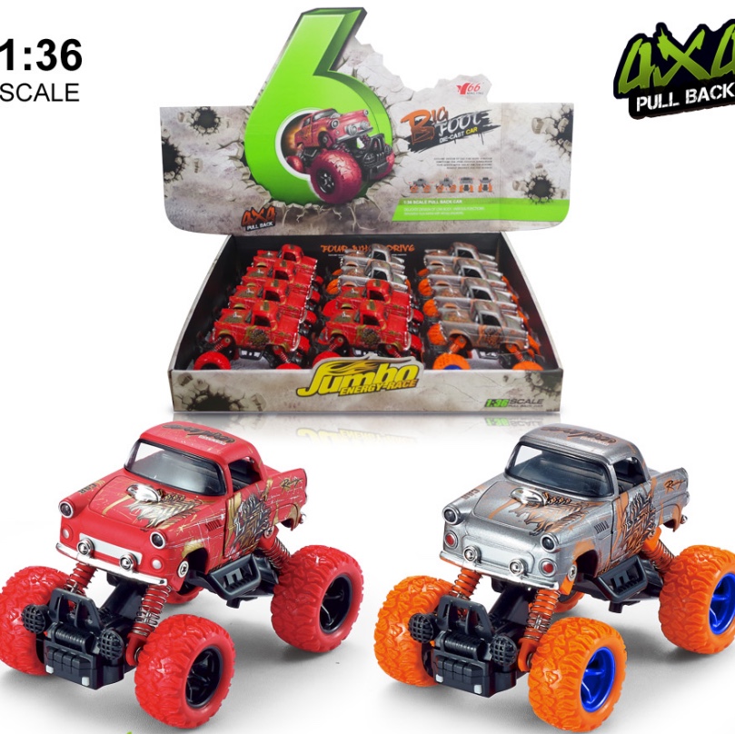 Q version alloy front and rear rebound with spring shock absorber climbing large wheels (Chevrolet) 2-door classic car 1 model in 2 colors mixed