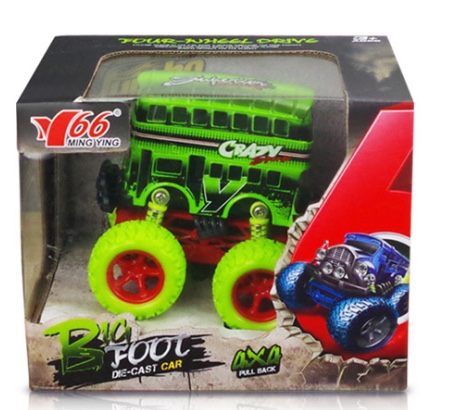 One Q-version alloy inertial four-wheel drive off-road large wheel with spring shock absorption graffiti (double-decker) bus in two mixed colors Specification image