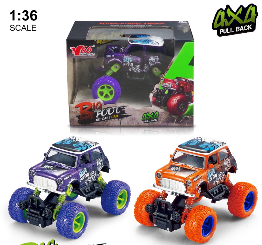 Q版合金前后回力带弹簧避震攀爬大轮（迷你）2开门老爷车1款2色混装详情图1