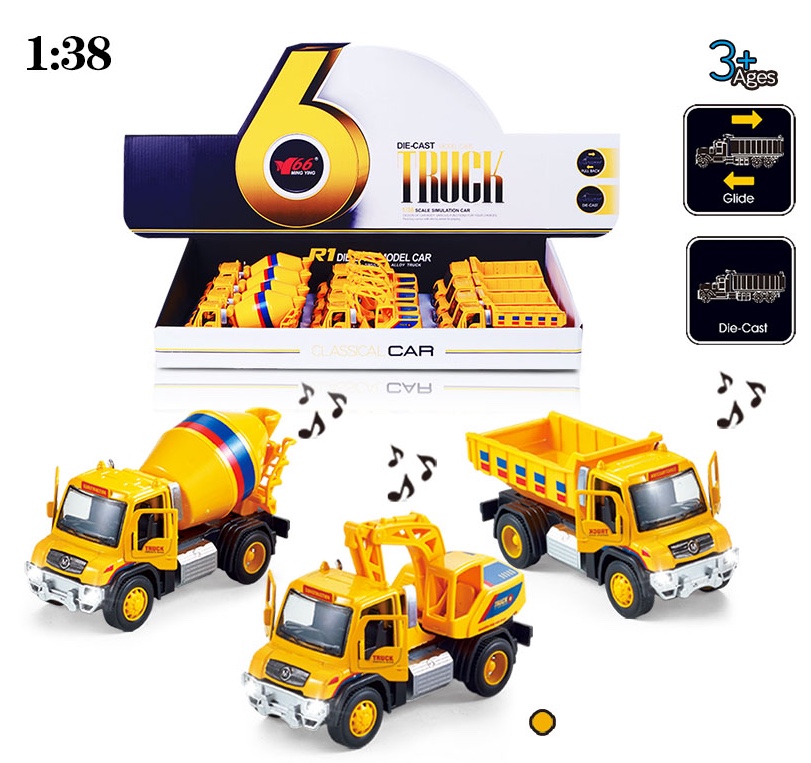 Three types of alloy rebound two-door engineering vehicles with lighting and music are mixed detail image 1