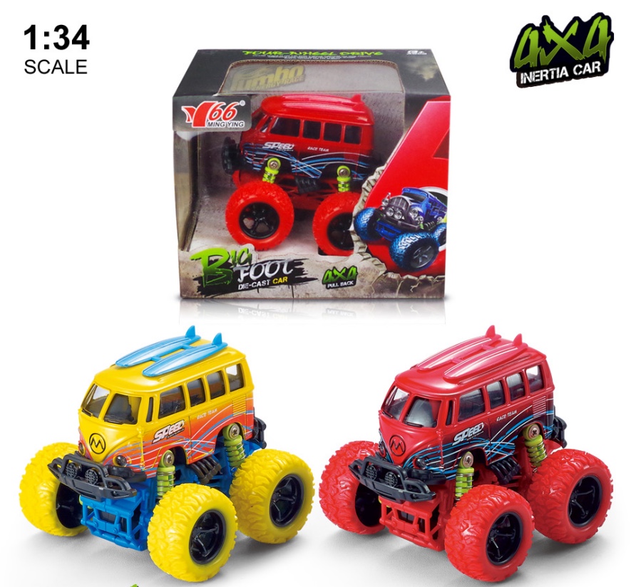 One Q-version alloy inertial four-wheel drive off-road large wheel with spring shock absorption graffiti (school bus) bus in two mixed colors details Picture