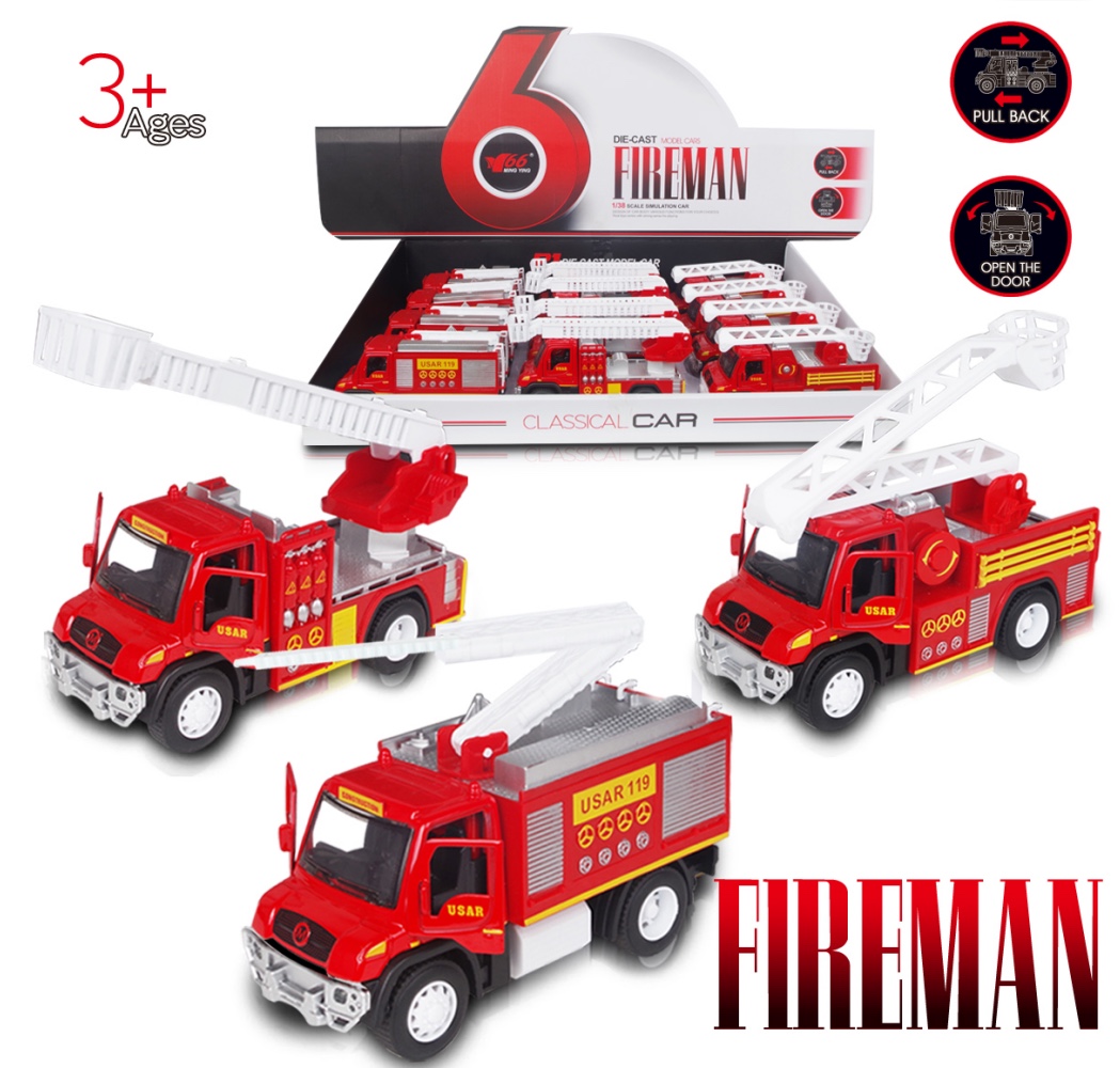Three 1:38 alloy recoil two-door fire engines are mixed details Picture