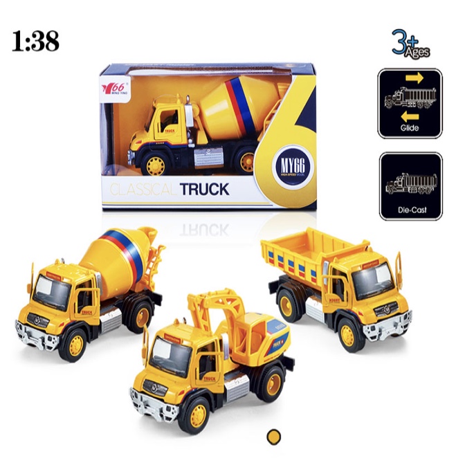 Three types of 1:38 alloy recoil two-door engineering vehicles are mixed