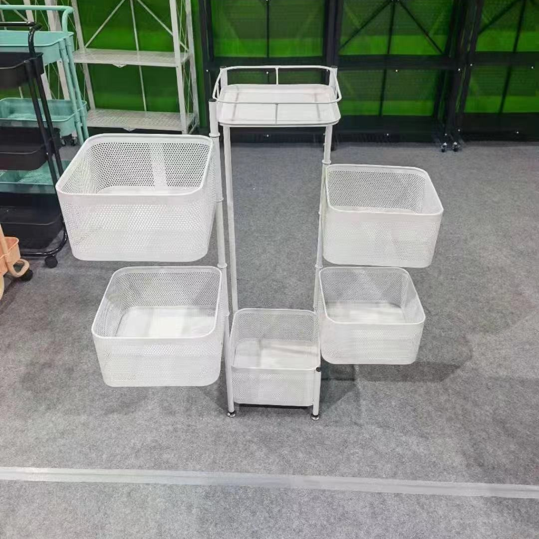 厨房方形旋转置物架 多层蔬果菜篮子 铁艺浴室收纳小推车跨境专供
