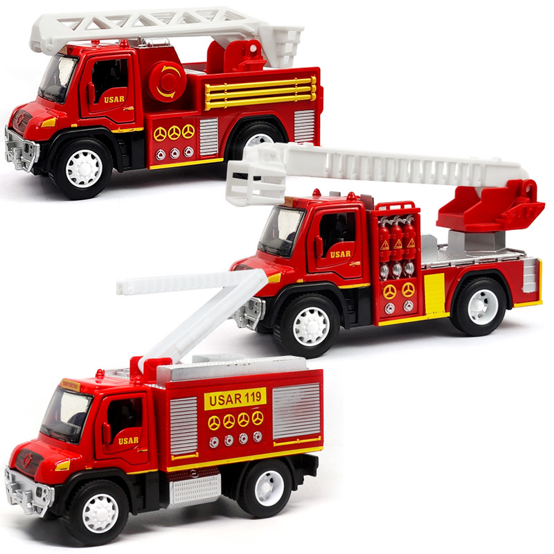 Three 1:38 alloy recoil two-door fire engines are mixed detail image 2