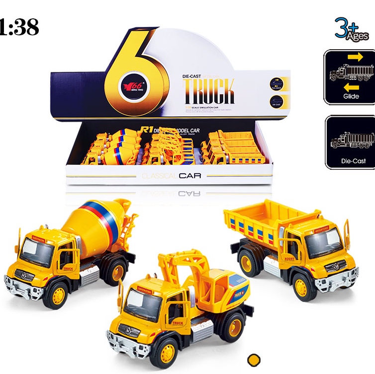 A mixed display box of three types of alloy rebound two-door engineering vehicles