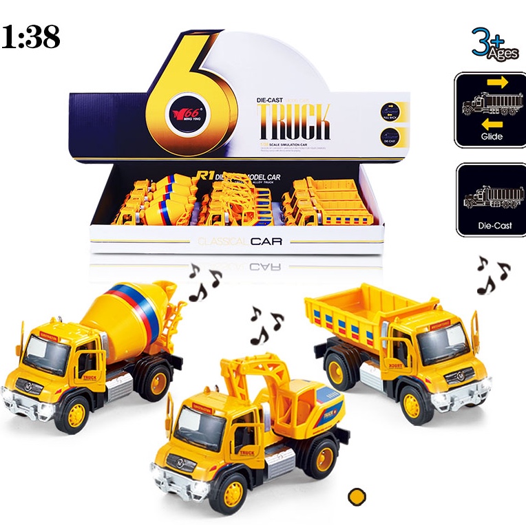 Three types of alloy rebound two-door engineering vehicles with lighting and music are mixed