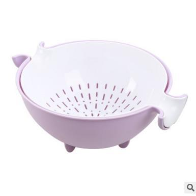 椭圆双层多用沥水篮创意家用多层塑料网格水果篮紫色