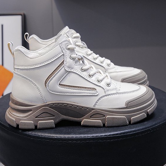 厚底高帮鞋女松糕2021新款秋季灰底小白鞋休闲百搭圆头ins潮鞋子