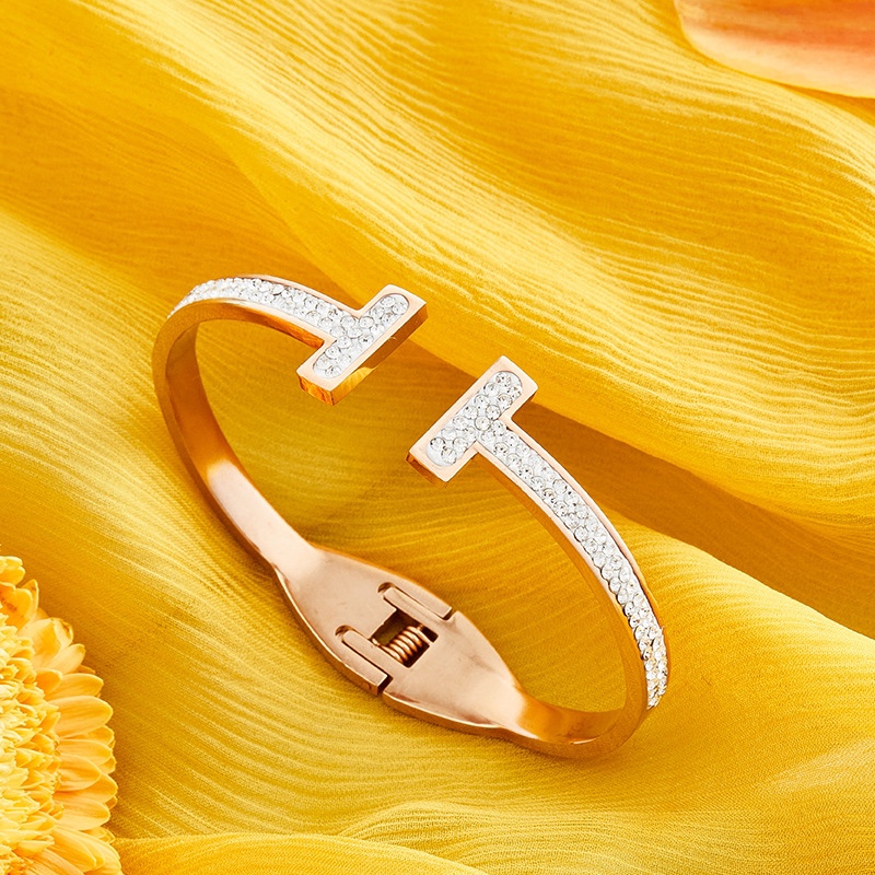 Chenglong Jewelry Tiffa rose gold Double t Bracelet, women's open mouth, elegant and versatile style, popular titanium steel jewelry bracelet B0130-90