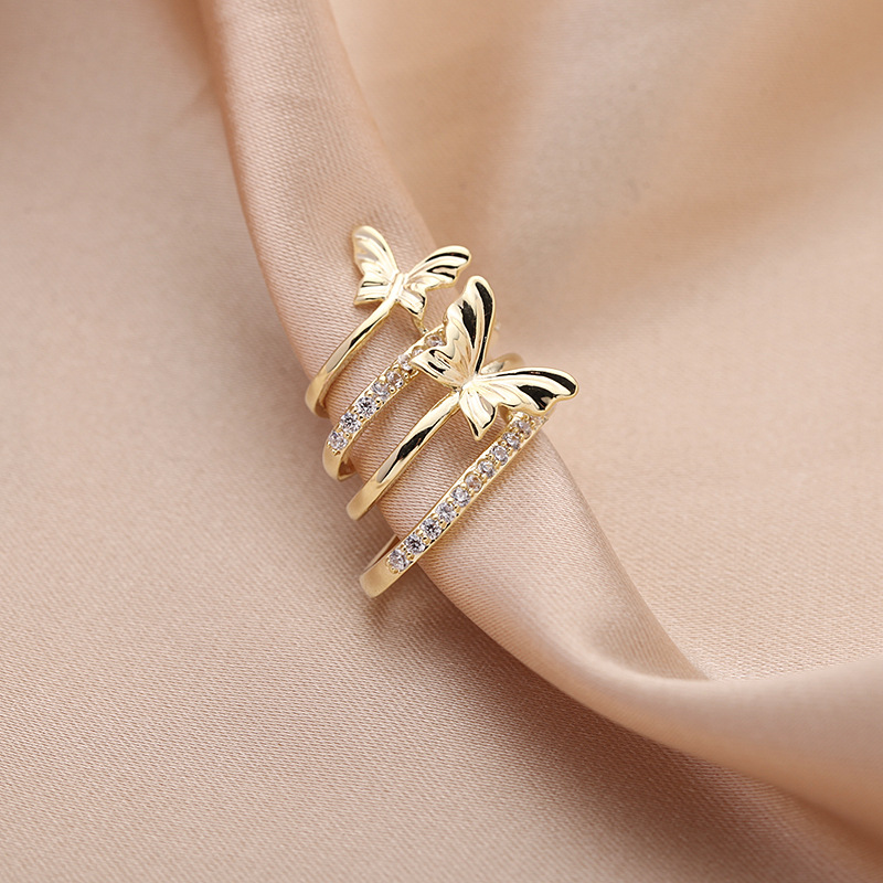 Simple earring bone clip fresh temperament South Korea new jewelry multi-layer butterfly zircon ear piercing earrings thumbnail