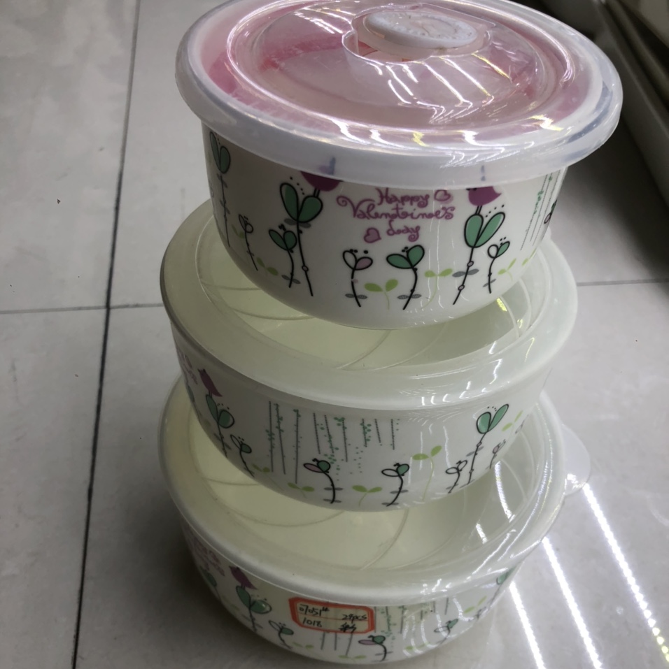 搪瓷碗带盖加厚密封保鲜碗盒蔬菜花套装五件套新鲜泡面碗汤碗带盖