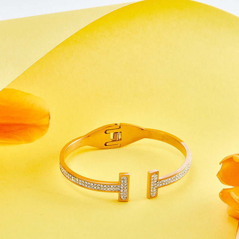 Chenglong Jewelry Tiffa rose gold Double t Bracelet, women's open mouth, elegant and versatile style, popular titanium steel jewelry bracelet B0130-90 details Picture