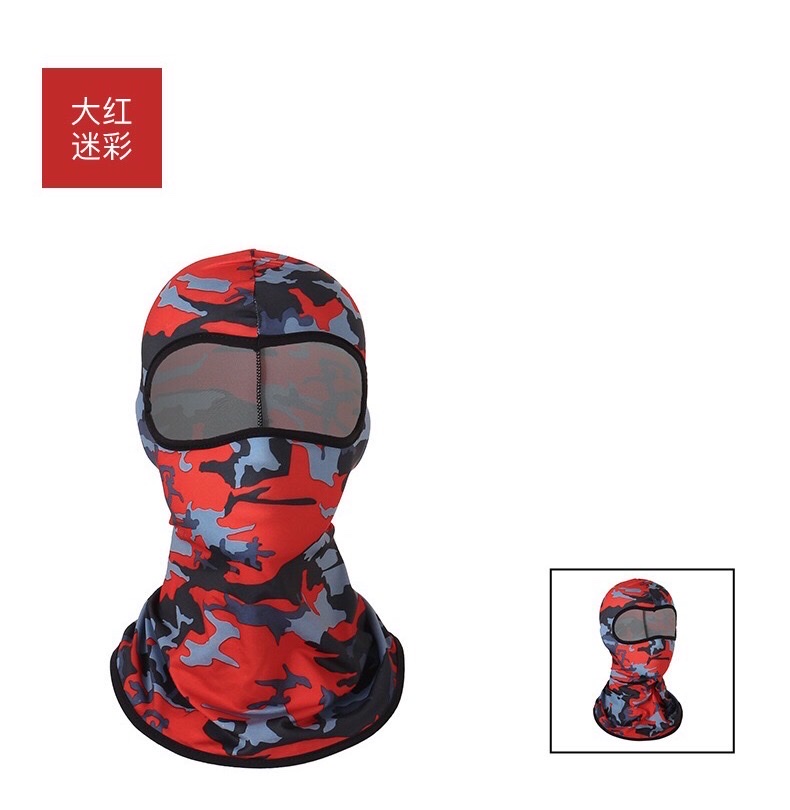 Cross-border CS mask headgear, ice silk cycling outdoor bicycle motorcycle inner liner camouflage sun protection headgear, bright red camouflage detail image 3