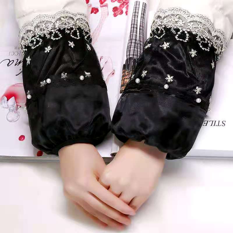 Double Lace Fashion Studded Pearl Mid-Length Dust-Proof Sleeve Item Picture