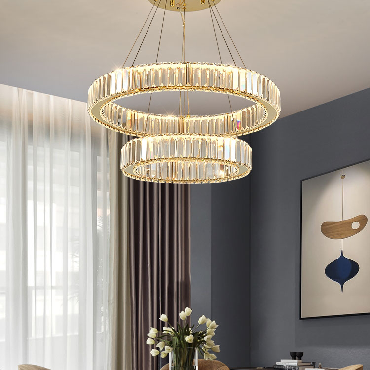Light luxury crystal chandelier, simple, modern and elegant led bedroom and dining room, 2021 new double-layer gold 60.80