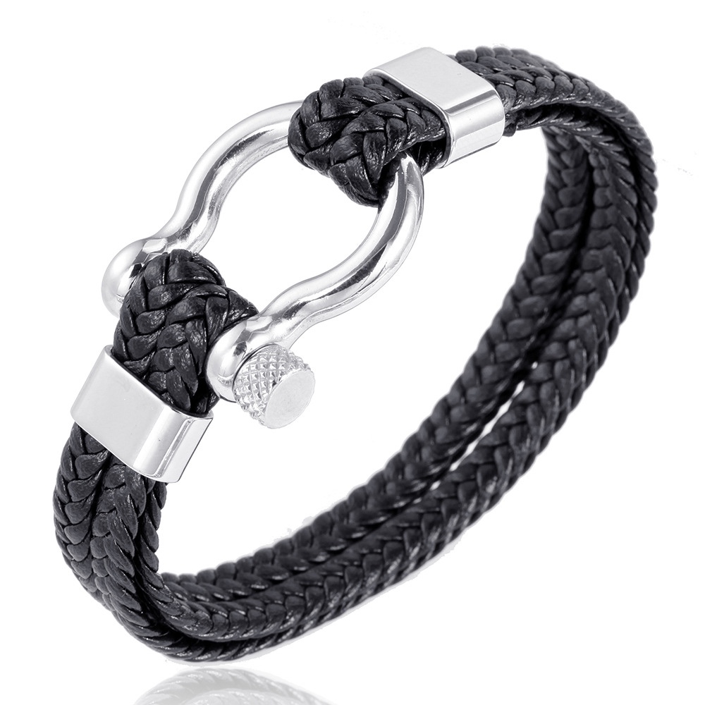 Amazon European and American men's titanium steel bracelet, personalized cowhide woven anchor, stainless steel bracelet, leather rope