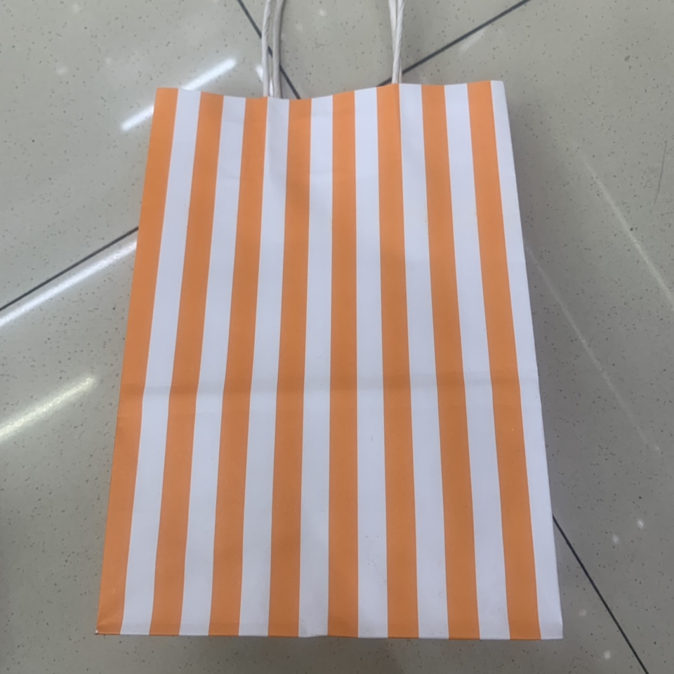 2021年新款竖版环保纸制手柄礼物袋之简约竖条系列小号15*21*6橙色