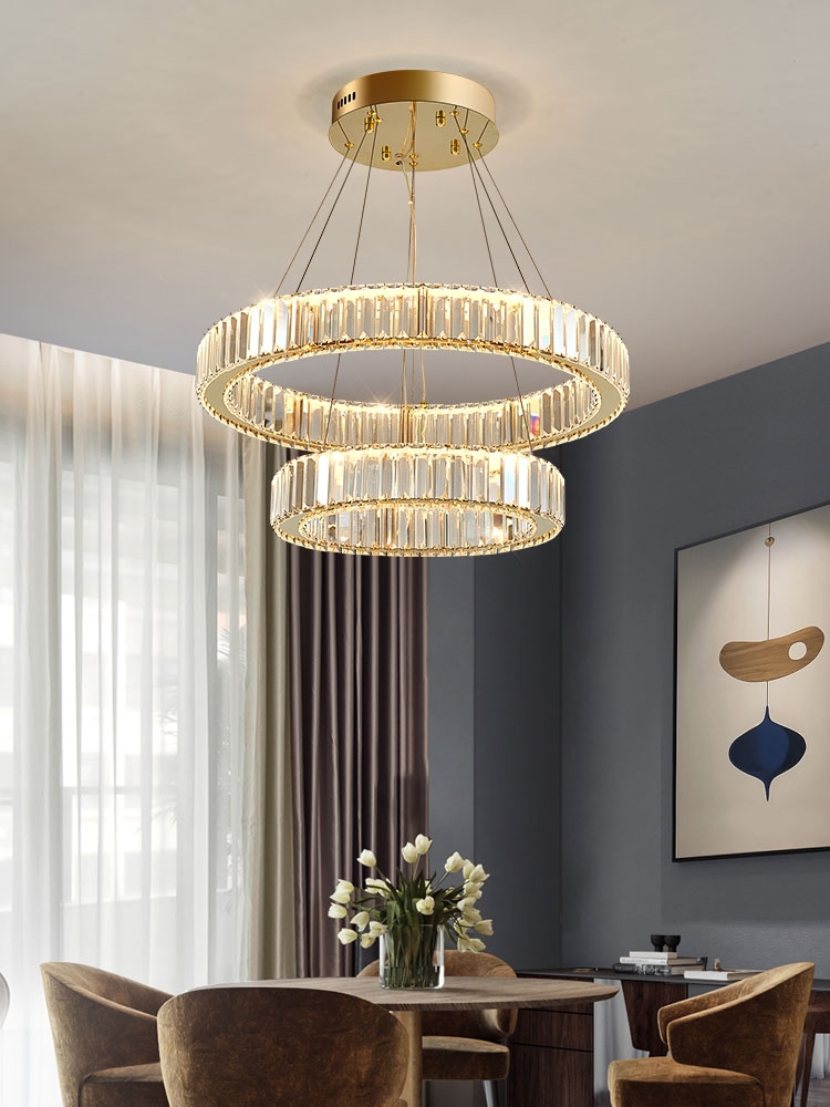 Light luxury crystal chandelier, simple, modern and elegant led bedroom and dining room, 2021 new double-layer gold 60.80 details Picture