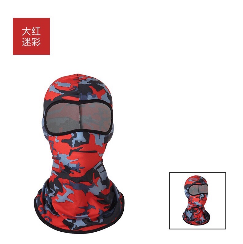 Cross-border CS mask headgear, ice silk cycling outdoor bicycle motorcycle inner liner camouflage sun protection headgear, bright red camouflage