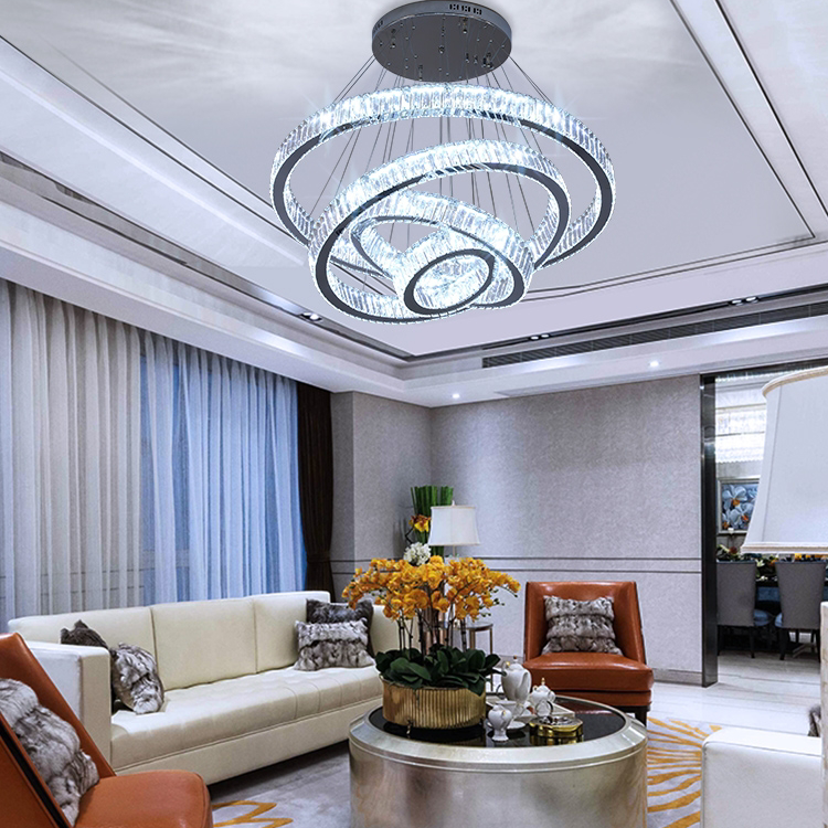 Modern and simple four-layer circular creative and personalized led crystal chandelier for the living room and dining room