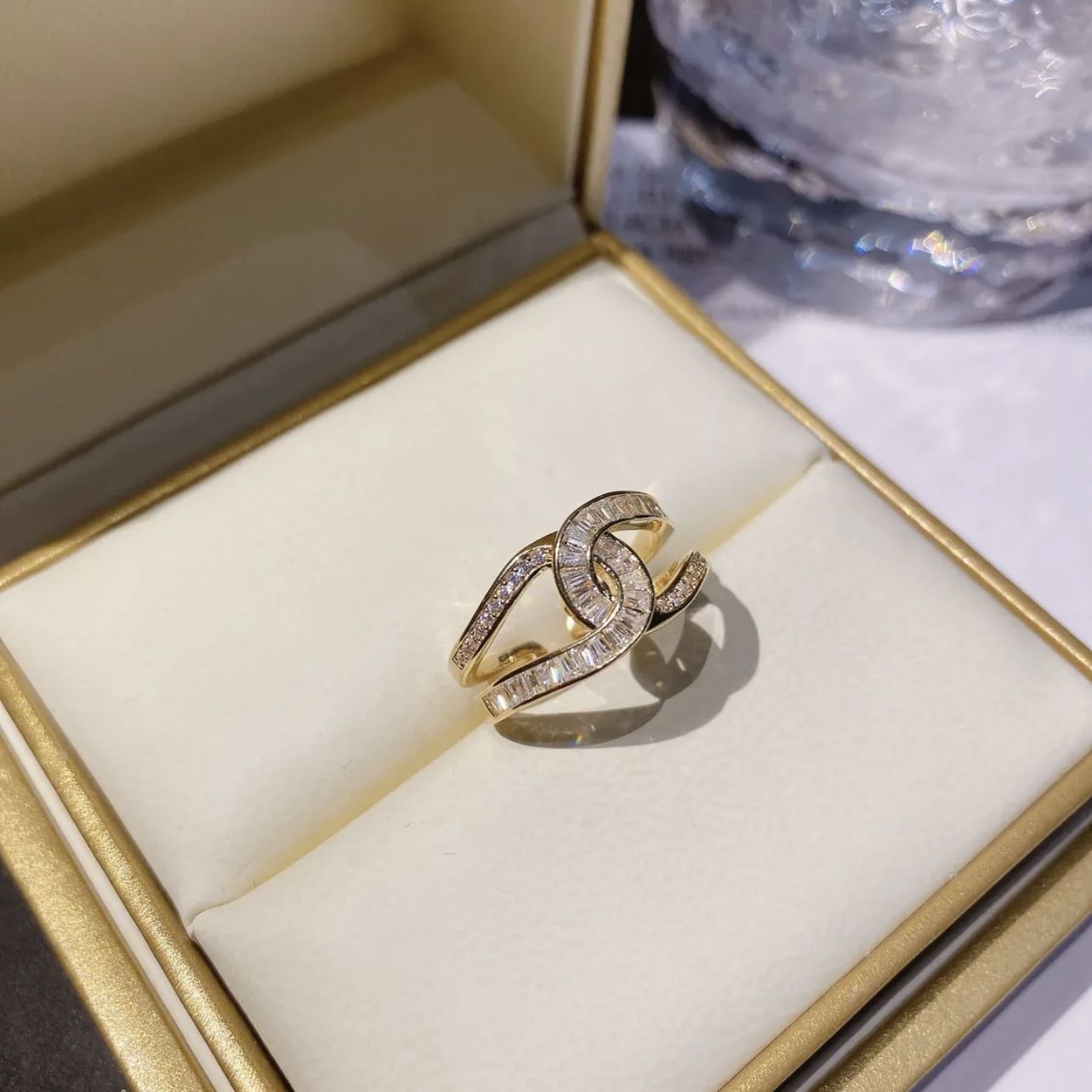 Xin Aiyan -0039 Simple double c ring micro-inset zircon open ring lady light luxury fashion all match temperament ring woman