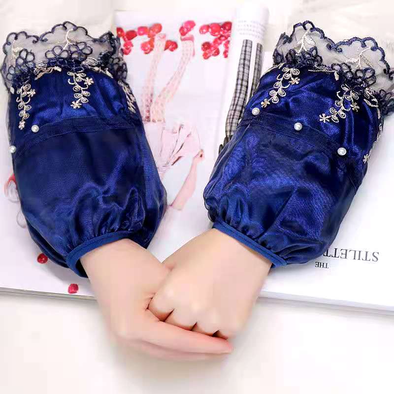Double Lace Fashion Studded Pearl Mid-Length Dust-Proof Sleeve Specification drawing