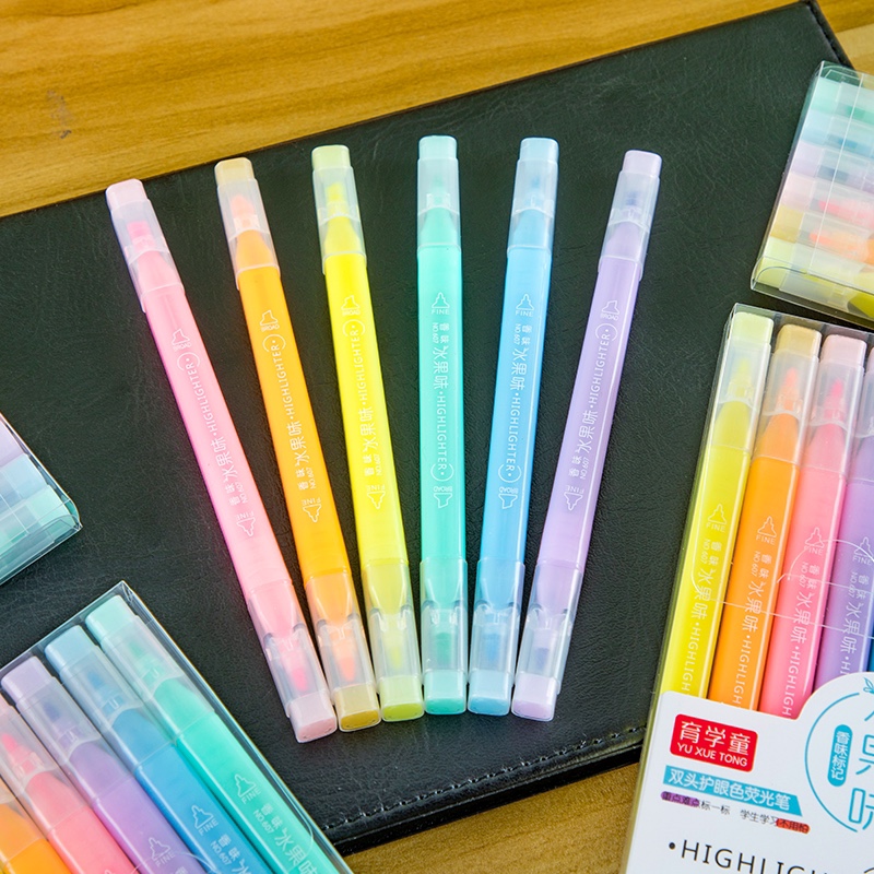 荧光笔标记笔学生用马卡龙彩色笔做笔记专用大学生记号笔护眼浅色系大容量莹光记划重点笔