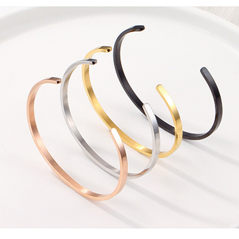 Simple high-end stainless steel bracelet, C-shaped inspiring engraved creative and funny bracelet detail image 1