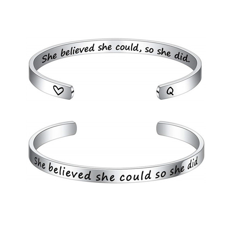 Simple high-end stainless steel bracelet, C-shaped inspiring engraved creative and funny bracelet detail image 2