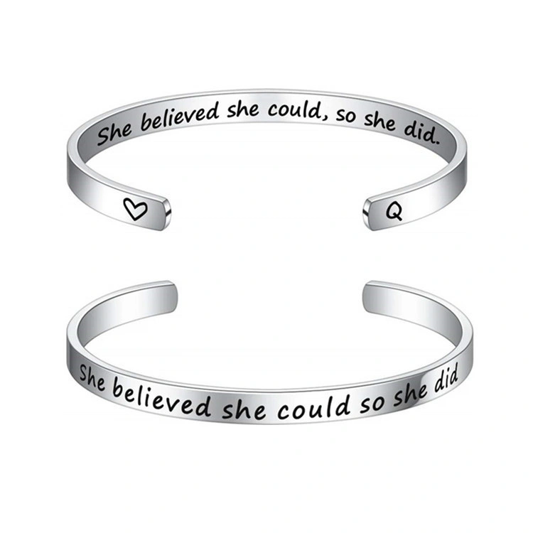 Trendy brand bracelet, stainless steel bracelet, C-shaped inspirational engraved, creative and funny bracelet, smooth plate bracelet detail image 2