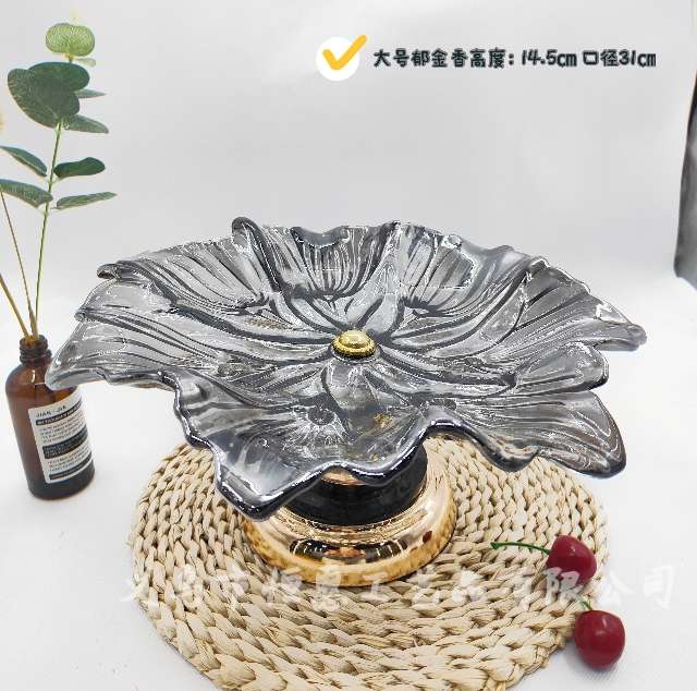 European-style glass high-legged fruit plate, American-style luxurious crystal glass large fruit basin, European-style living room creative fruit plate decoration pic 3