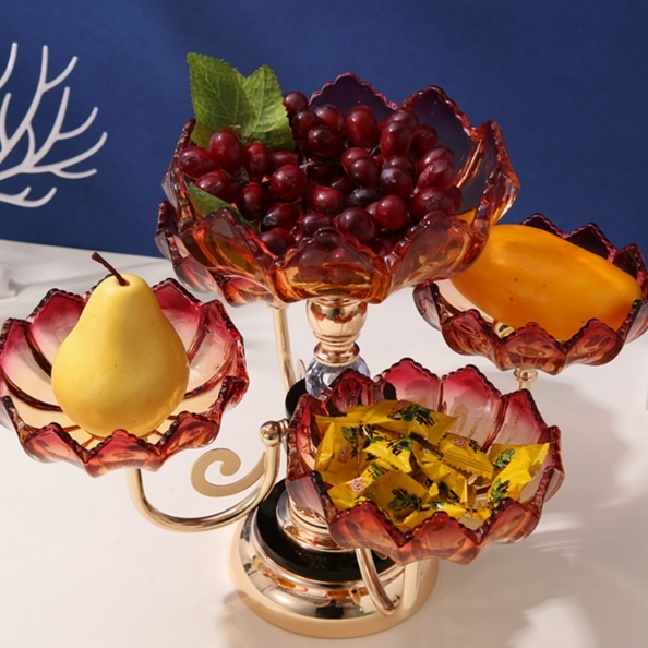 Nordic crystal glass fruit, a popular home living room coffee table with a creative and light luxury feel, multi-layered high-legged fruit and candy plates