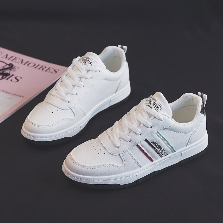 透气皮小白鞋女秋季款2023新款百搭皮面软皮浅口平底板鞋