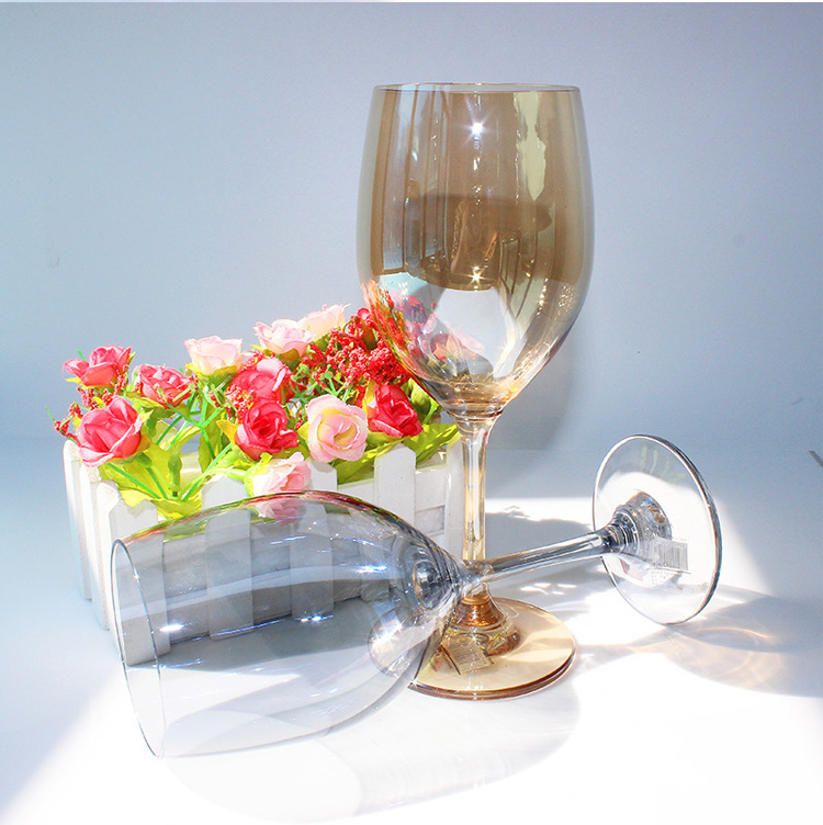 Modern, simple and creative glass wine glasses, household tall glasses, electroplated European red wine glasses, crystal glass wine sets Item Picture