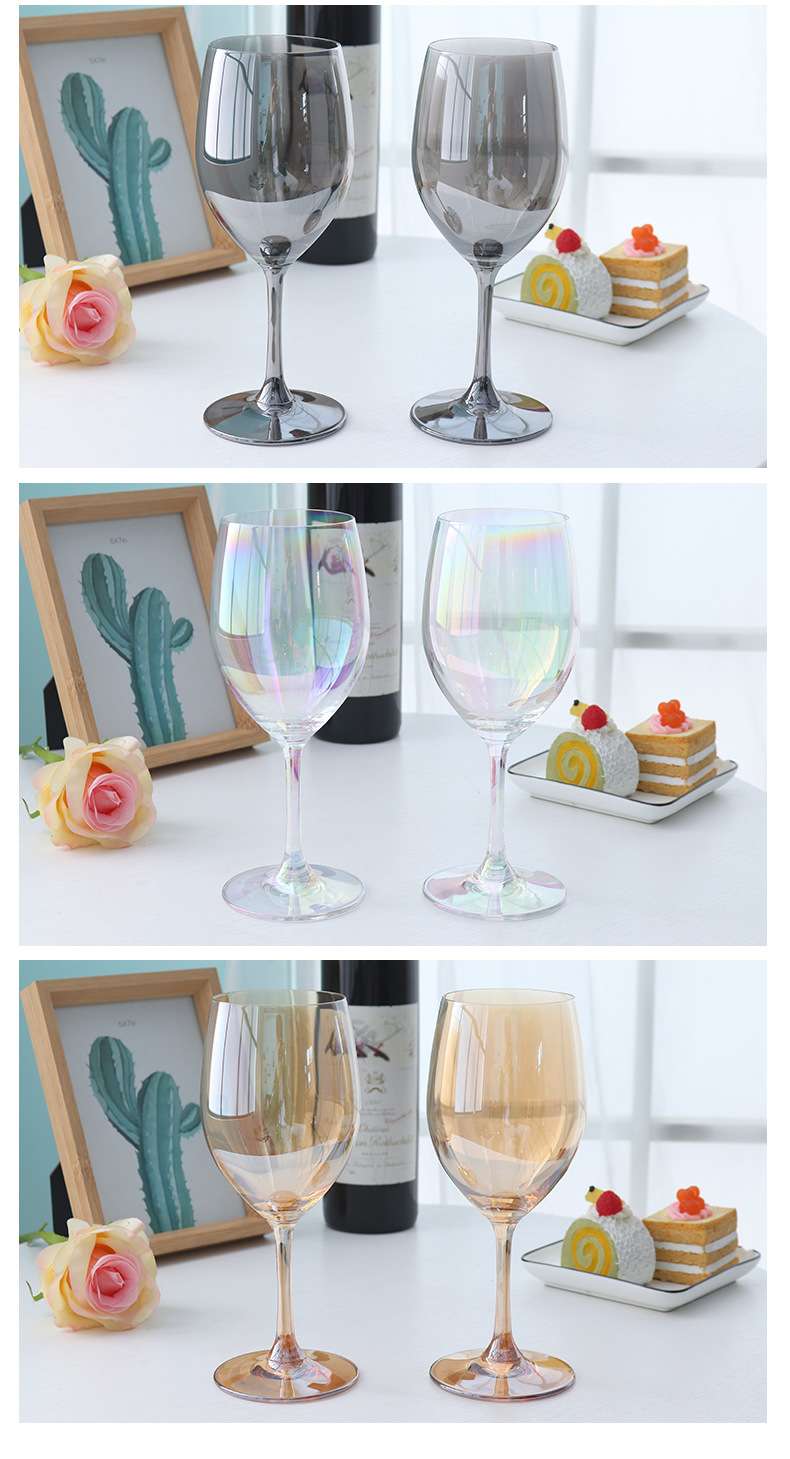 Modern, simple and creative glass wine glasses, household tall glasses, electroplated European red wine glasses, crystal glass wine sets detail image 1