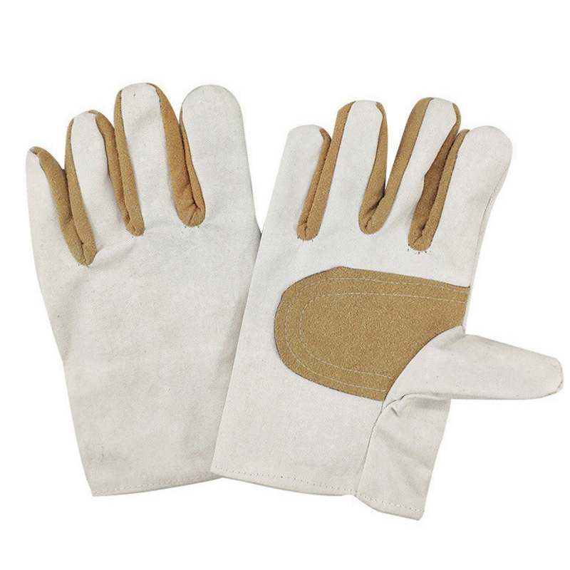 24-thread canvas gloves White cloth long double-layer electric welding gloves wear-resistant thick pure cotton welder's protective gloves turmeric thumbnail