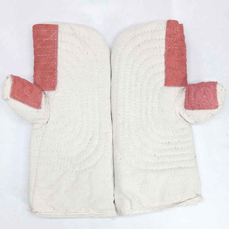 24-thread canvas gloves White nail cloth long double-layer electric welding gloves wear-resistant thick pure cotton welder's protective gloves red