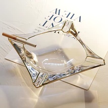 时尚创意烟灰缸金边描金水晶玻璃现代办公室家用客厅茶几轻奢摆件 方形