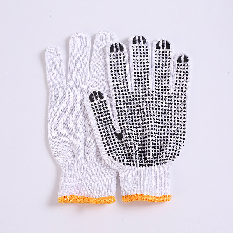 Labor protection 600g adhesive gloves wholesale construction thickening anti-slip wear repair car industrial thread gloves bleached knitted black thumbnail
