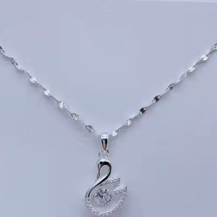 925纯银竹节链小鹅占石镶嵌