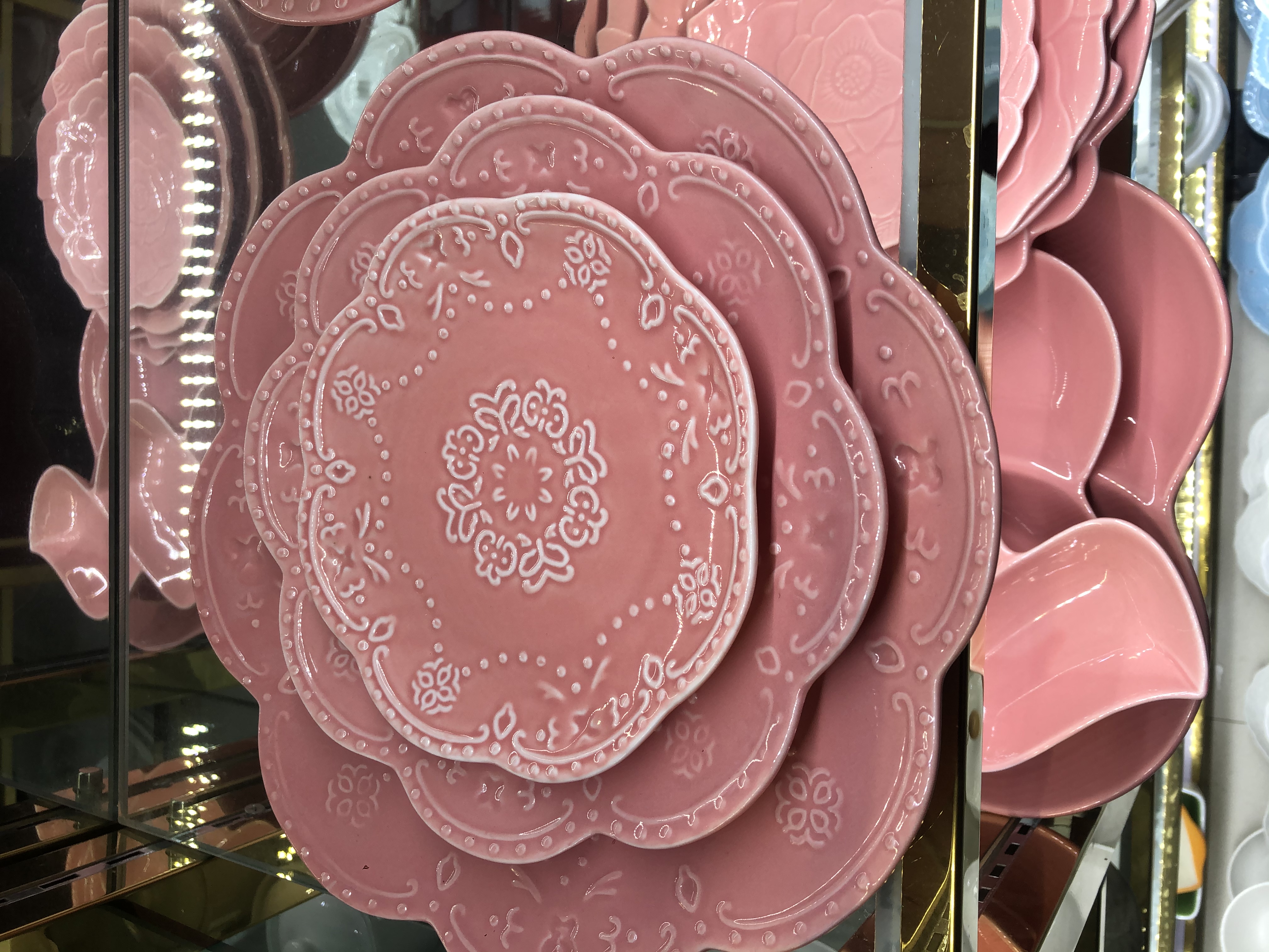 欧式浮雕下午茶蛋糕点心盘子家用菜盘 陶瓷色釉创意小碟小盘平盘细节图
